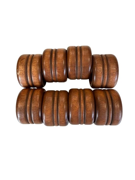 Other - Vintage Wood Napkin Rings Set Of 8 Grooved Design Rustic Brown Finish